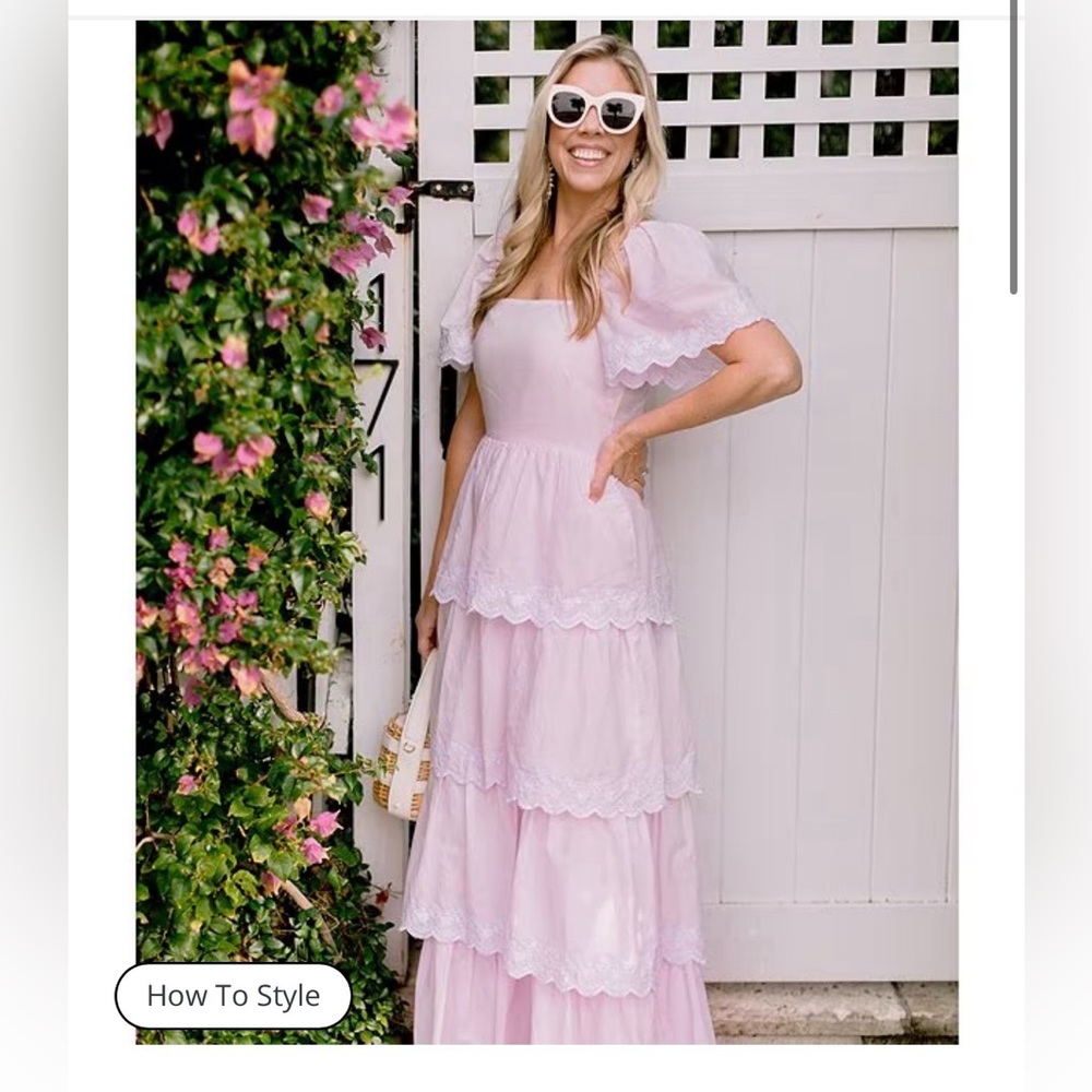 SAIL TO SABLE x PALM BEACH LATELY Square Neck
Embroidered Scalloped Tiered Maxi